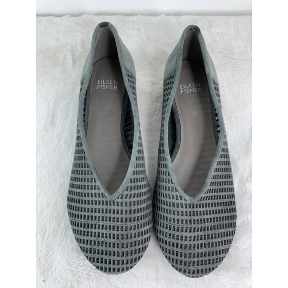 Eileen Fisher Gray Perforated Suede Slip-On Flats Size 7 - Picture 8 of 8